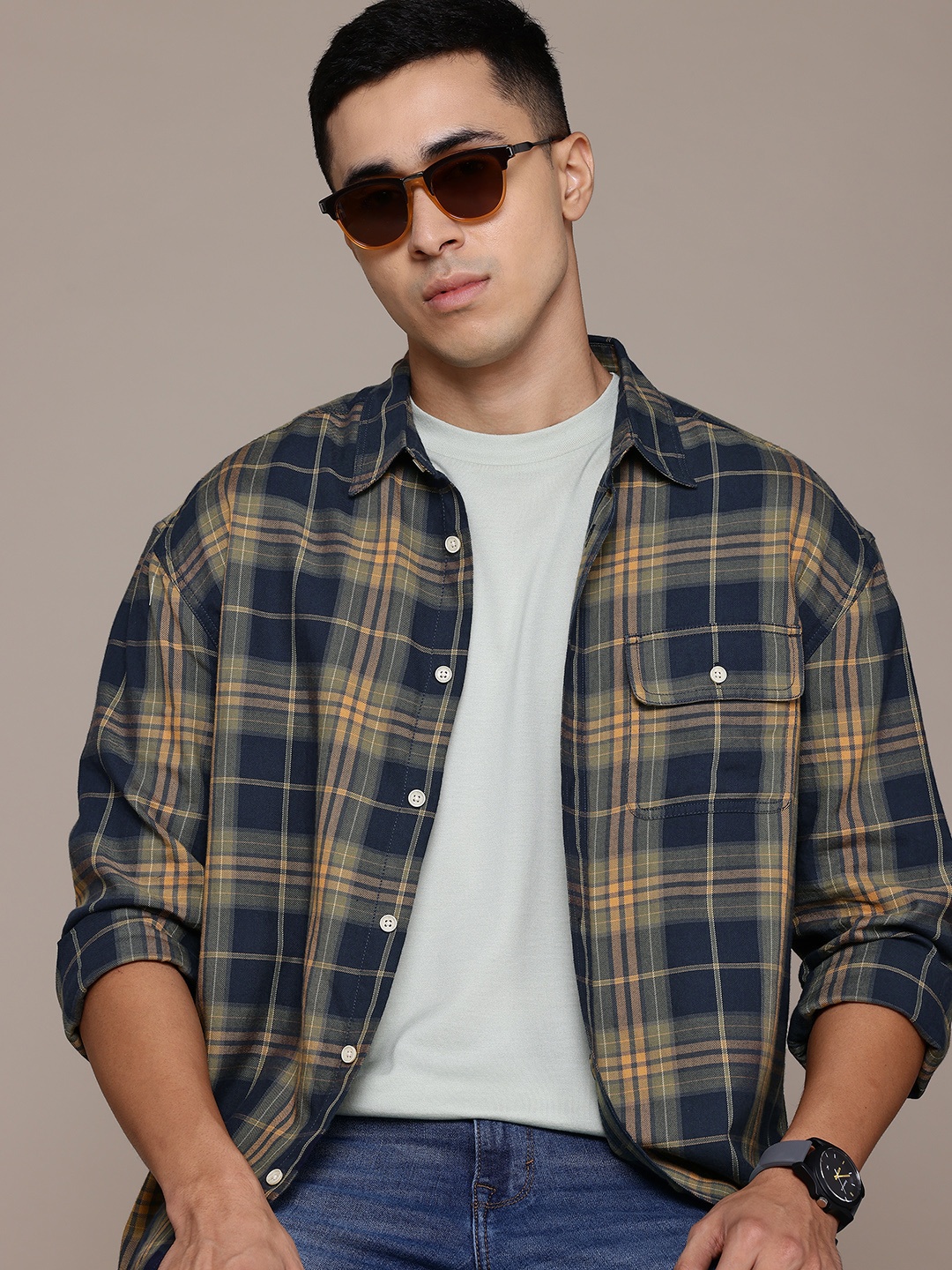 

Roadster The Life Co. Men Tartan Checked Pure Cotton Shirt, Yellow