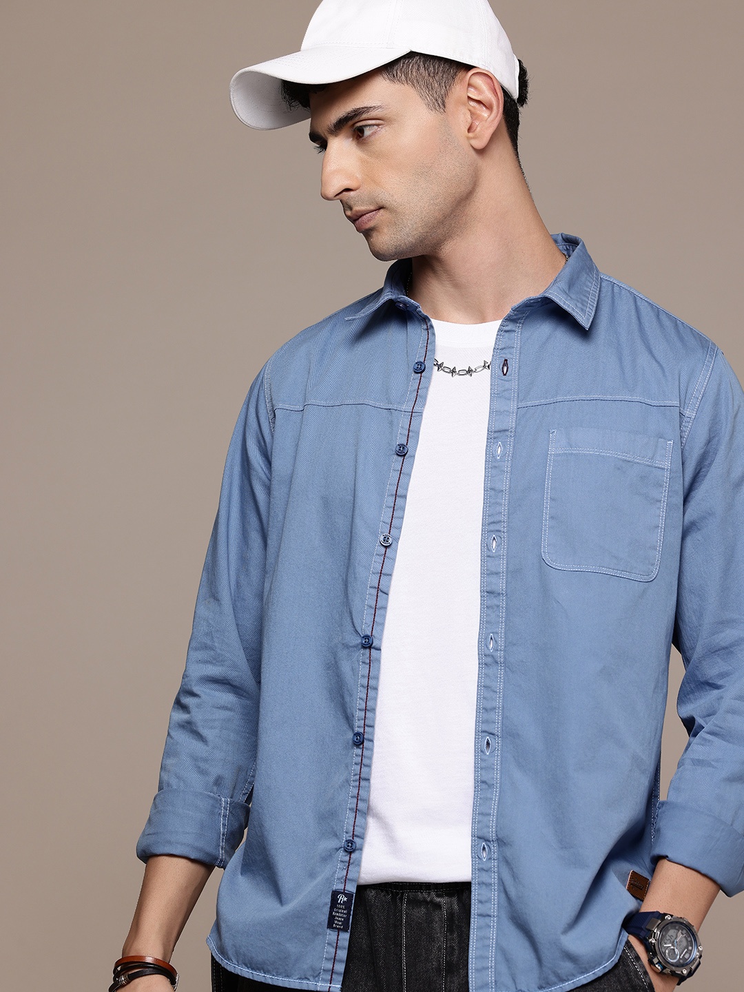 

The Roadster Life Co. Pure Cotton Solid Casual Shirt, Blue