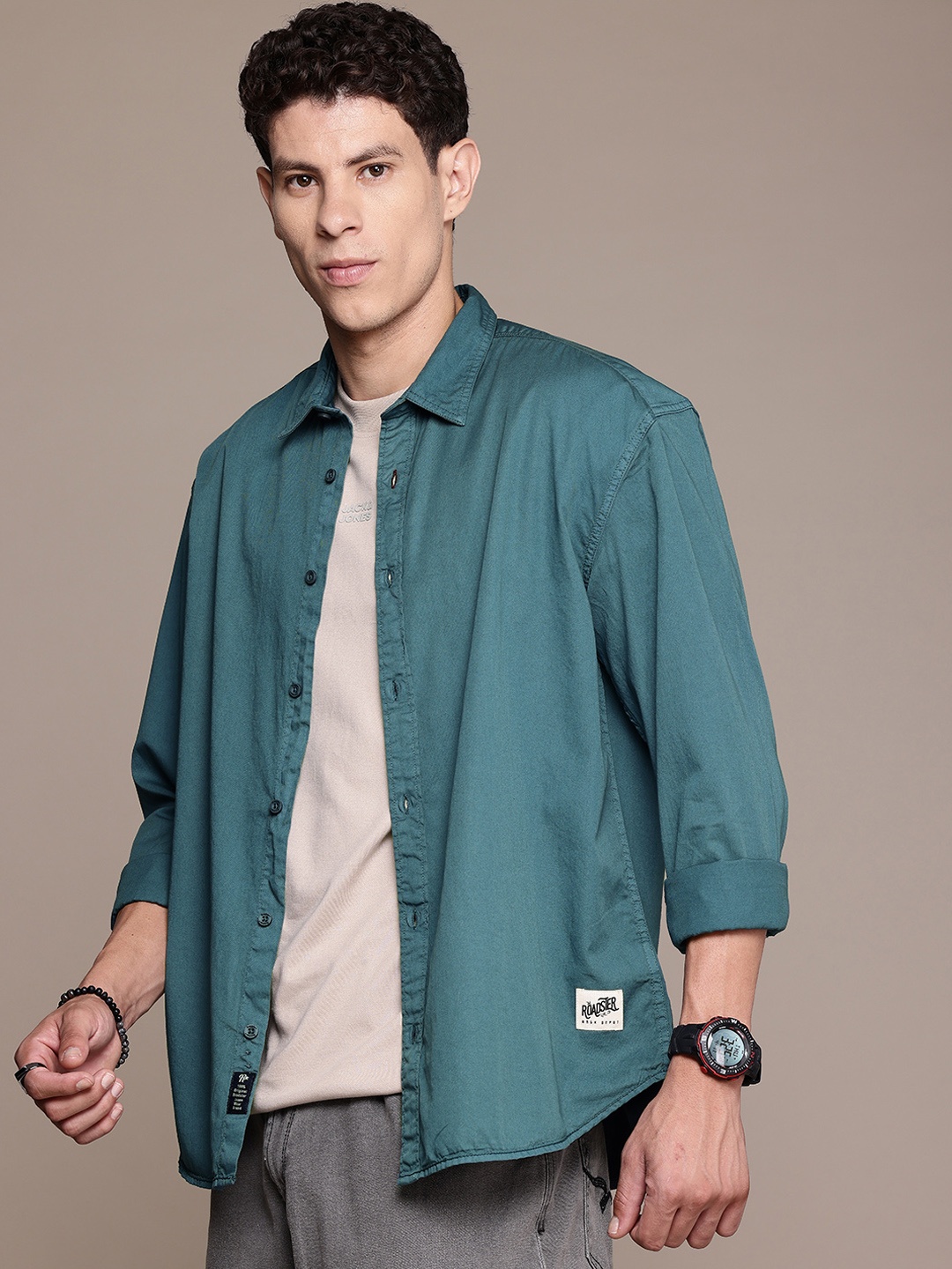 

The Roadster Life Co. Pure Cotton Relaxed Fit Casual Shirt, Teal
