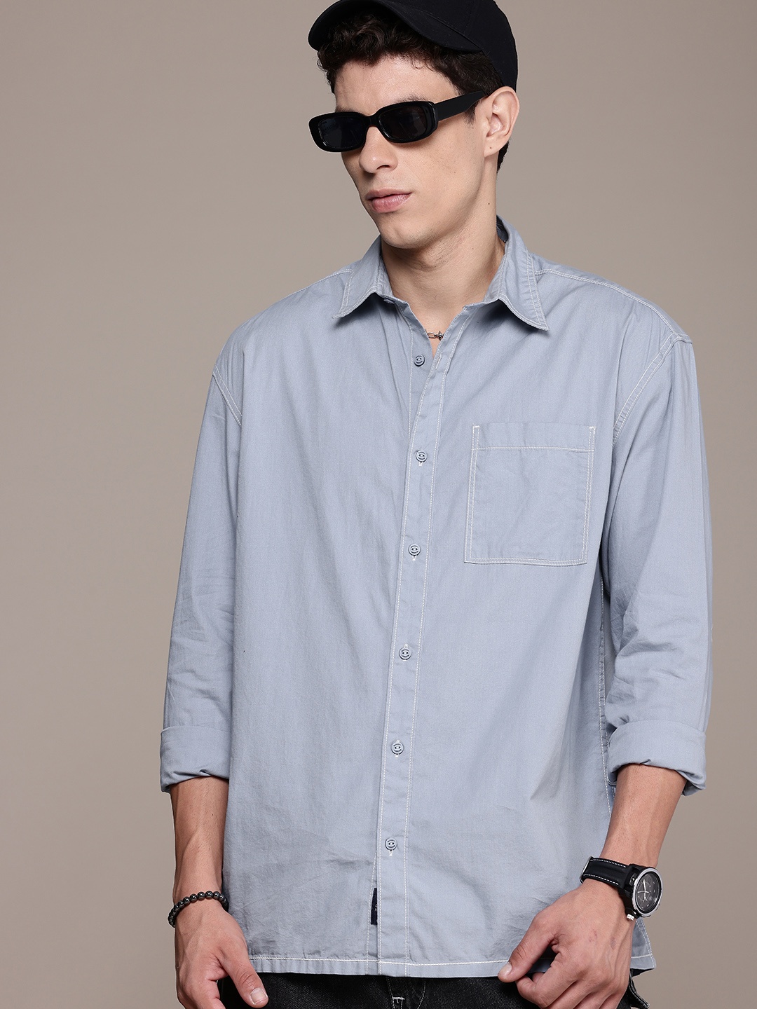 

The Roadster Life Co. Pure Cotton Relaxed Fit Opaque Casual Shirt, Blue