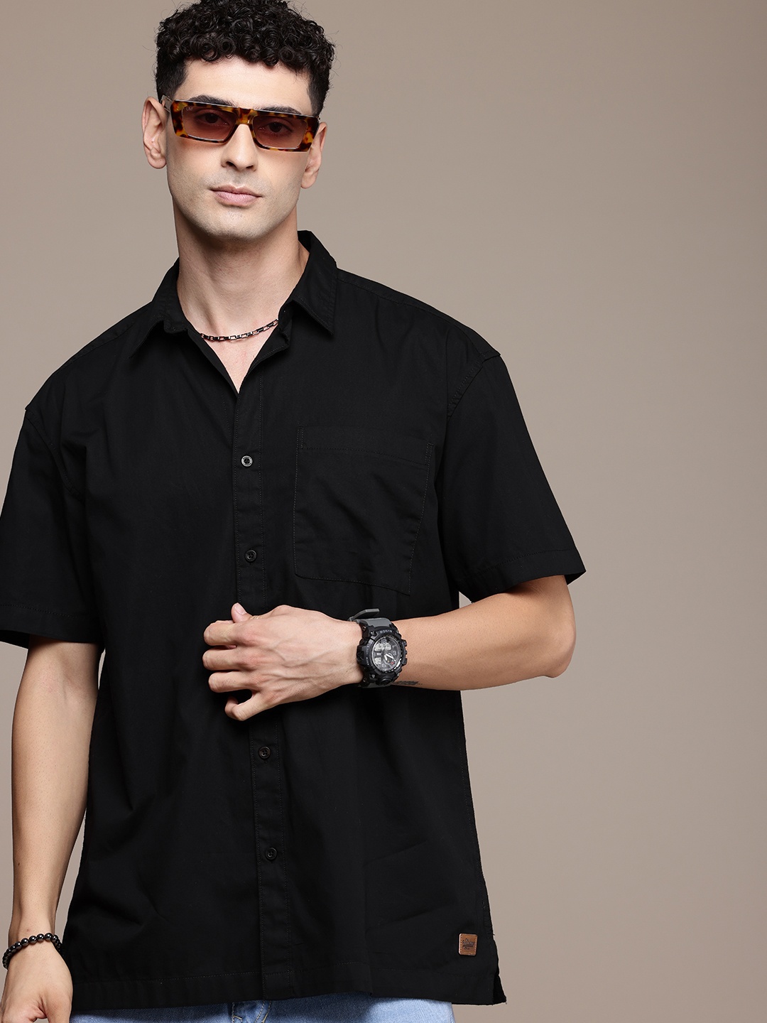 

The Roadster Life Co. Pure Cotton Relaxed Fit Casual Shirt, Black