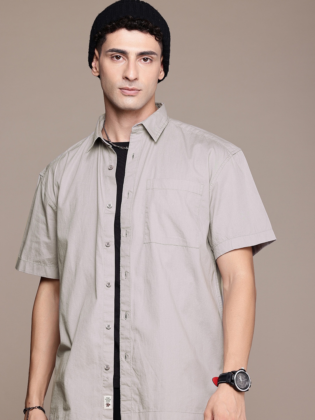 

The Roadster Life Co. Boxy Fit Pure Cotton Solid Casual Shirt, Grey