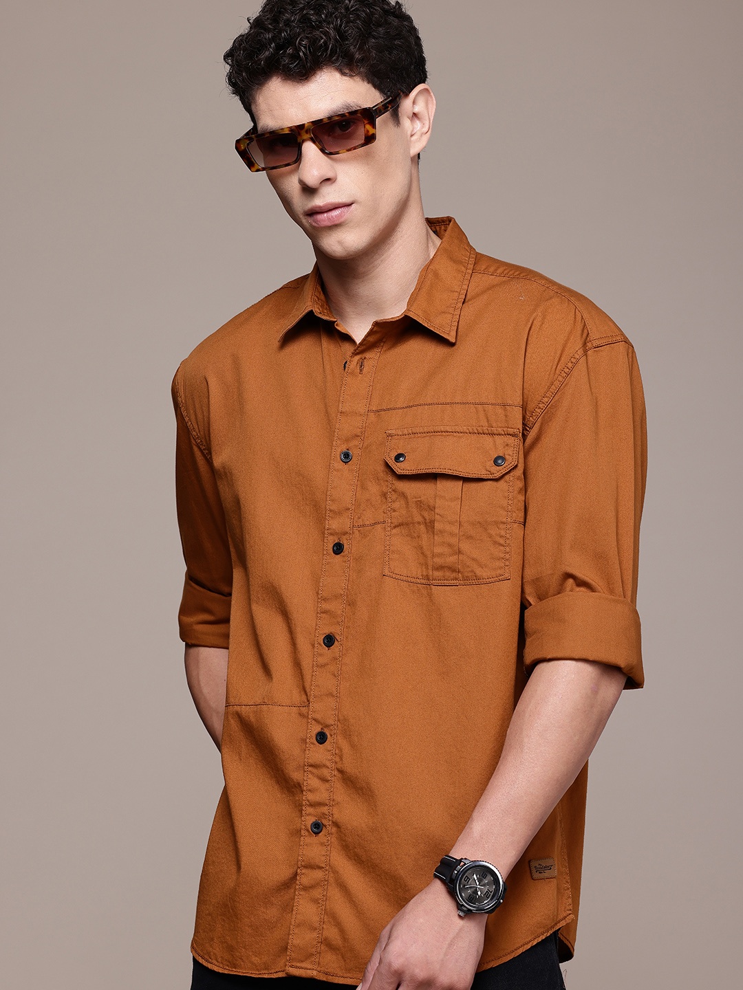 

The Roadster Life Co. Pure Cotton Relaxed Fit Casual Shirt, Brown