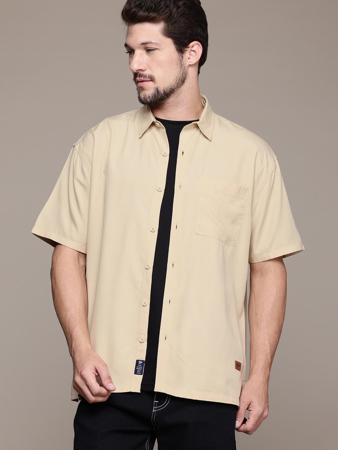 

The Roadster Lifestyle Co. Men Relaxed Fit Pure Cotton Casual Shirt, Beige