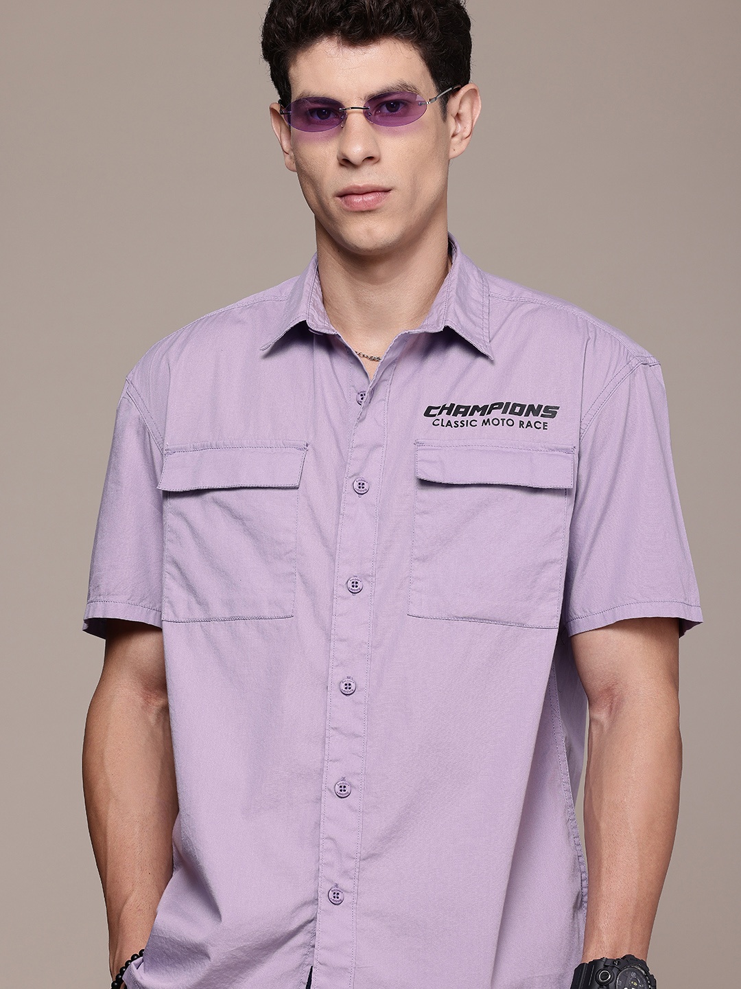 

The Roadster Life Co. Minimal Printed Pure Cotton Relaxed Fit Casual Shirt, Lavender