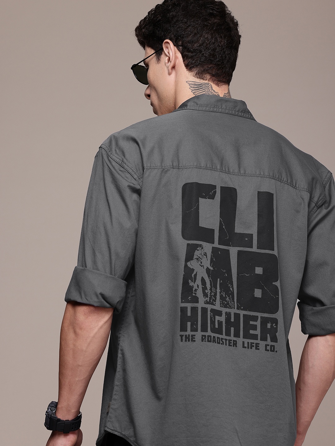 

The Roadster Life Co. Printed Pure Cotton Relaxed Fit Casual Shirt, Grey