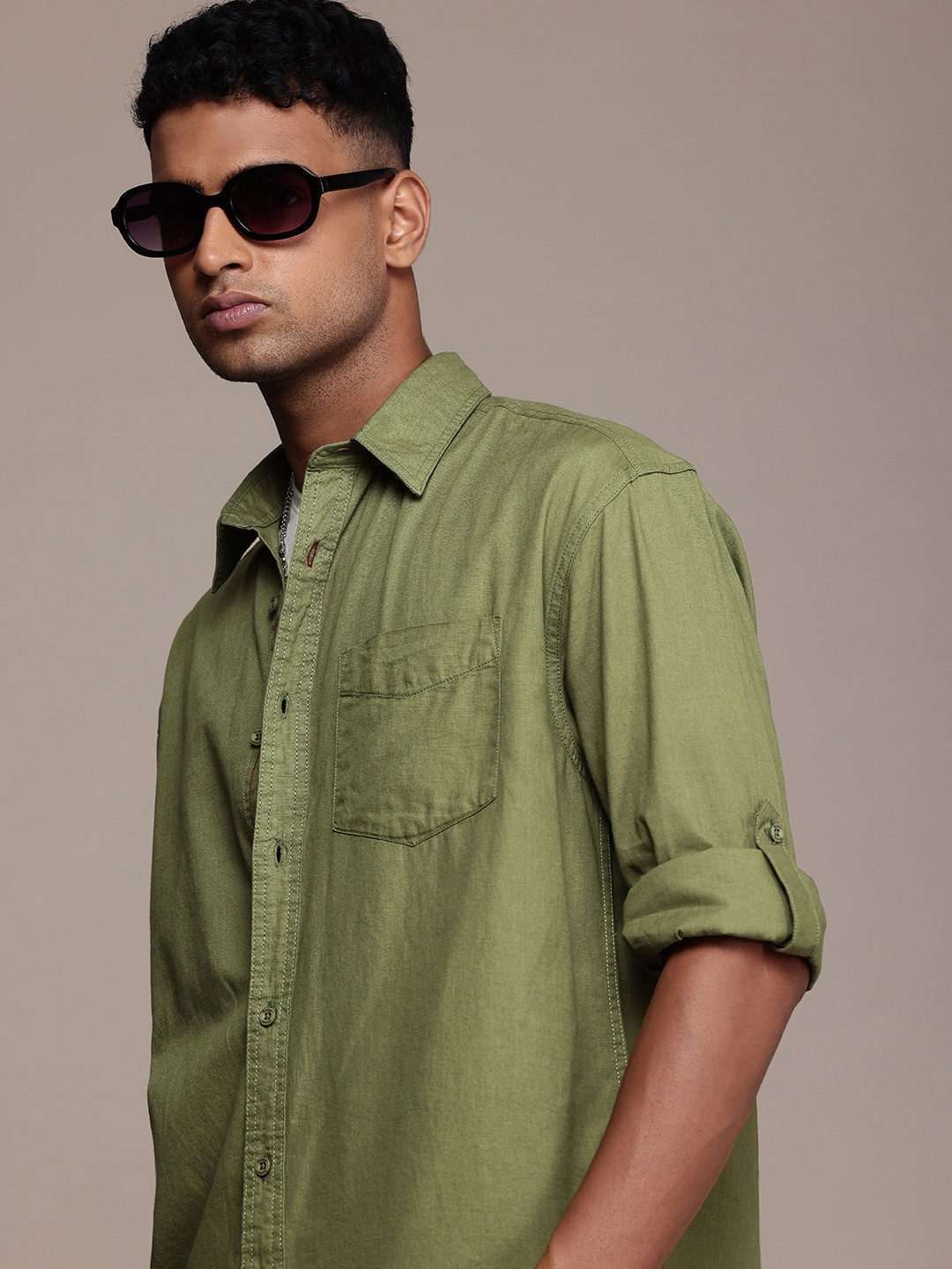 

The Roadster Life Co. Pure Cotton Casual Shirt, Green