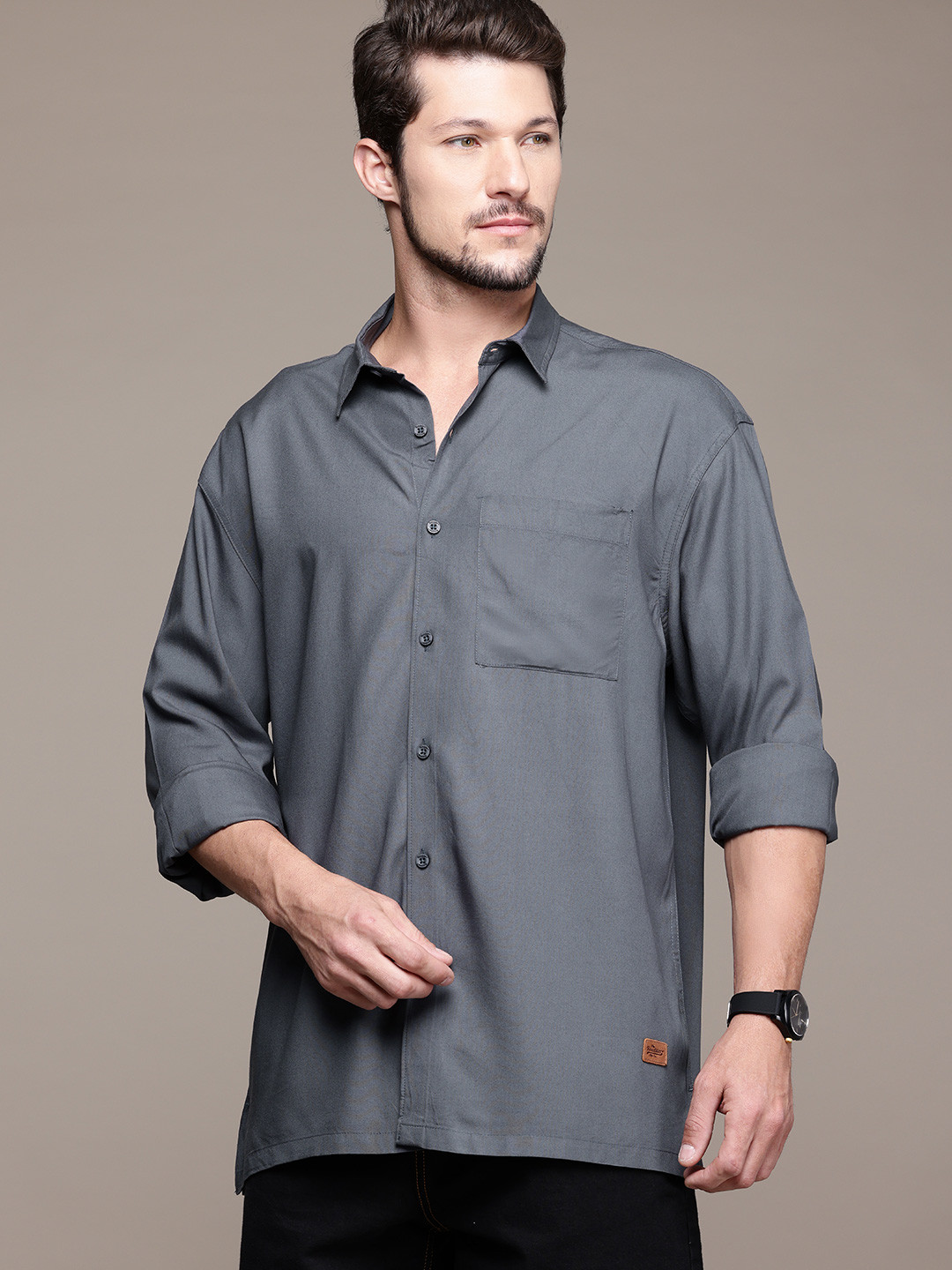 

The Roadster Lifestyle Co. Relaxed Fit Opaque Casual Shirt, Charcoal