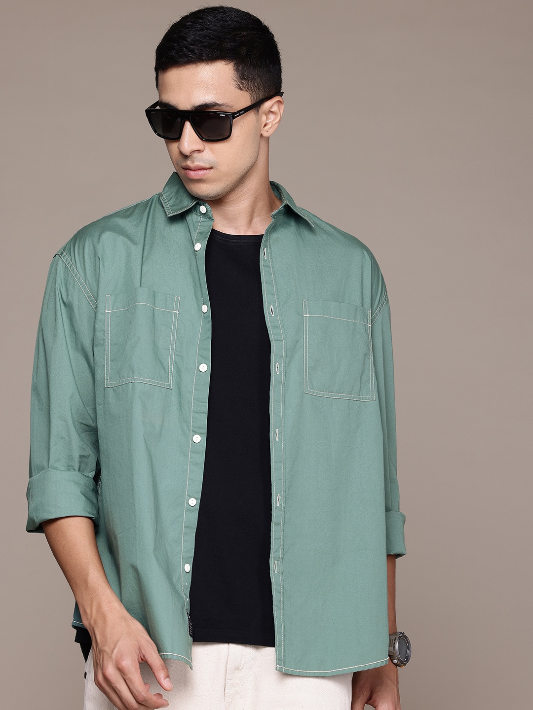 

The Roadster Lifestyle Co. Pure Cotton Relaxed Casual Shirt, Green