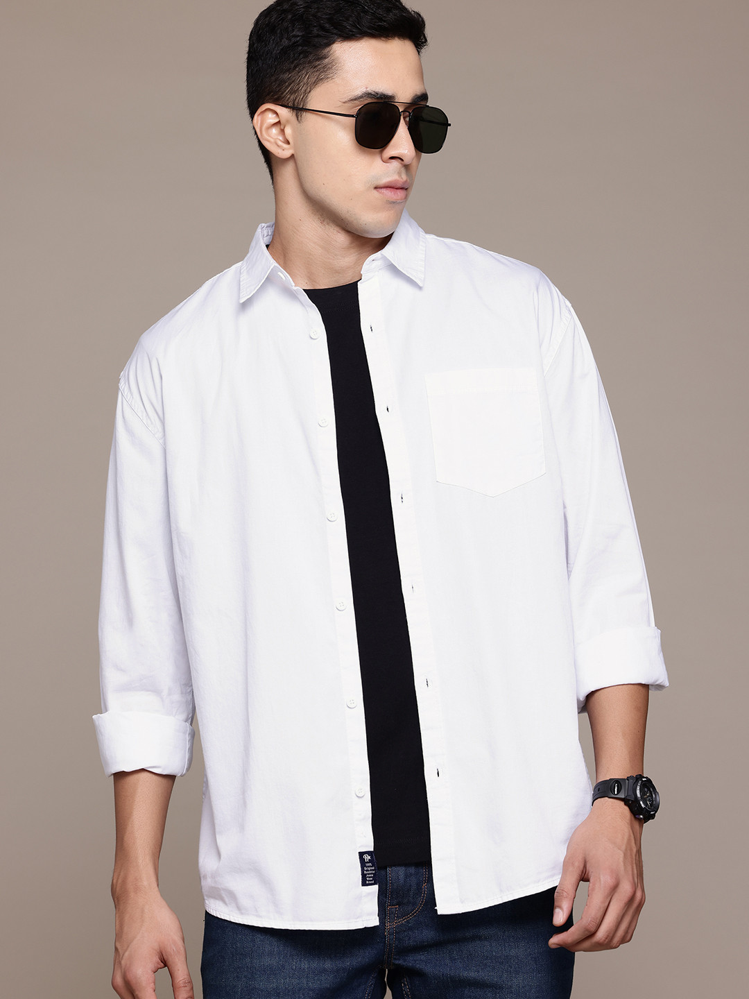 

The Roadster Lifestyle Co Pure Cotton Opaque Casual Shirt, White