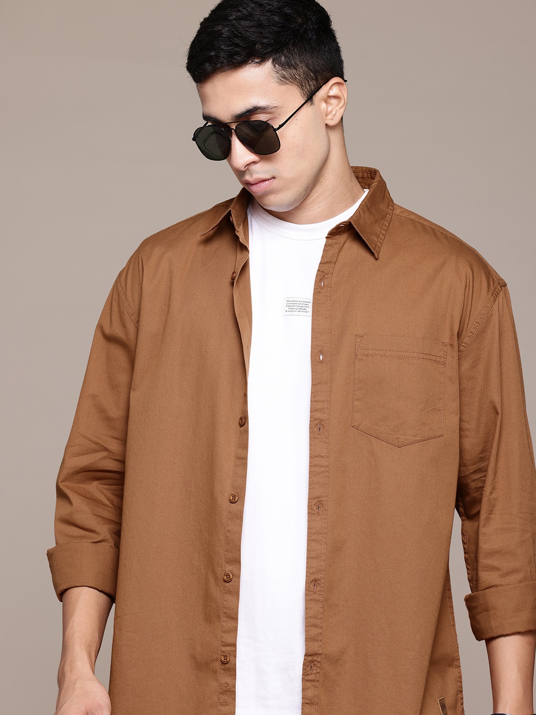 

The Roadster Lifestyle Co Pure Cotton Opaque Casual Shirt, Brown