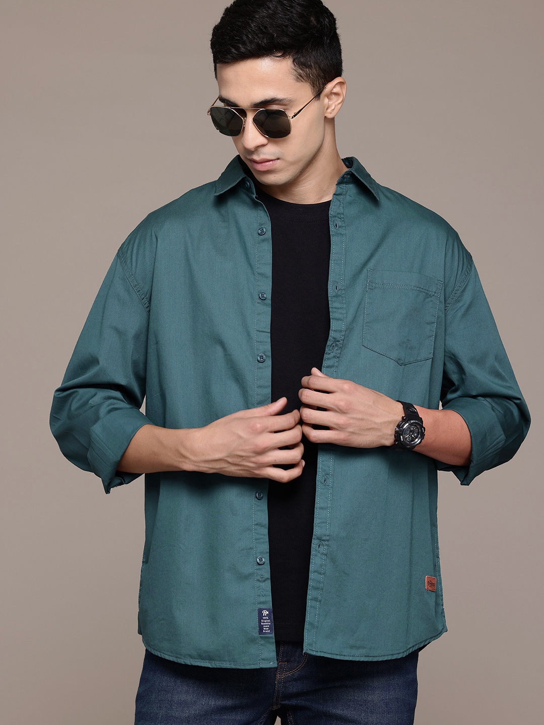 

The Roadster Lifestyle Co. Pure Cotton Opaque Casual Shirt, Teal