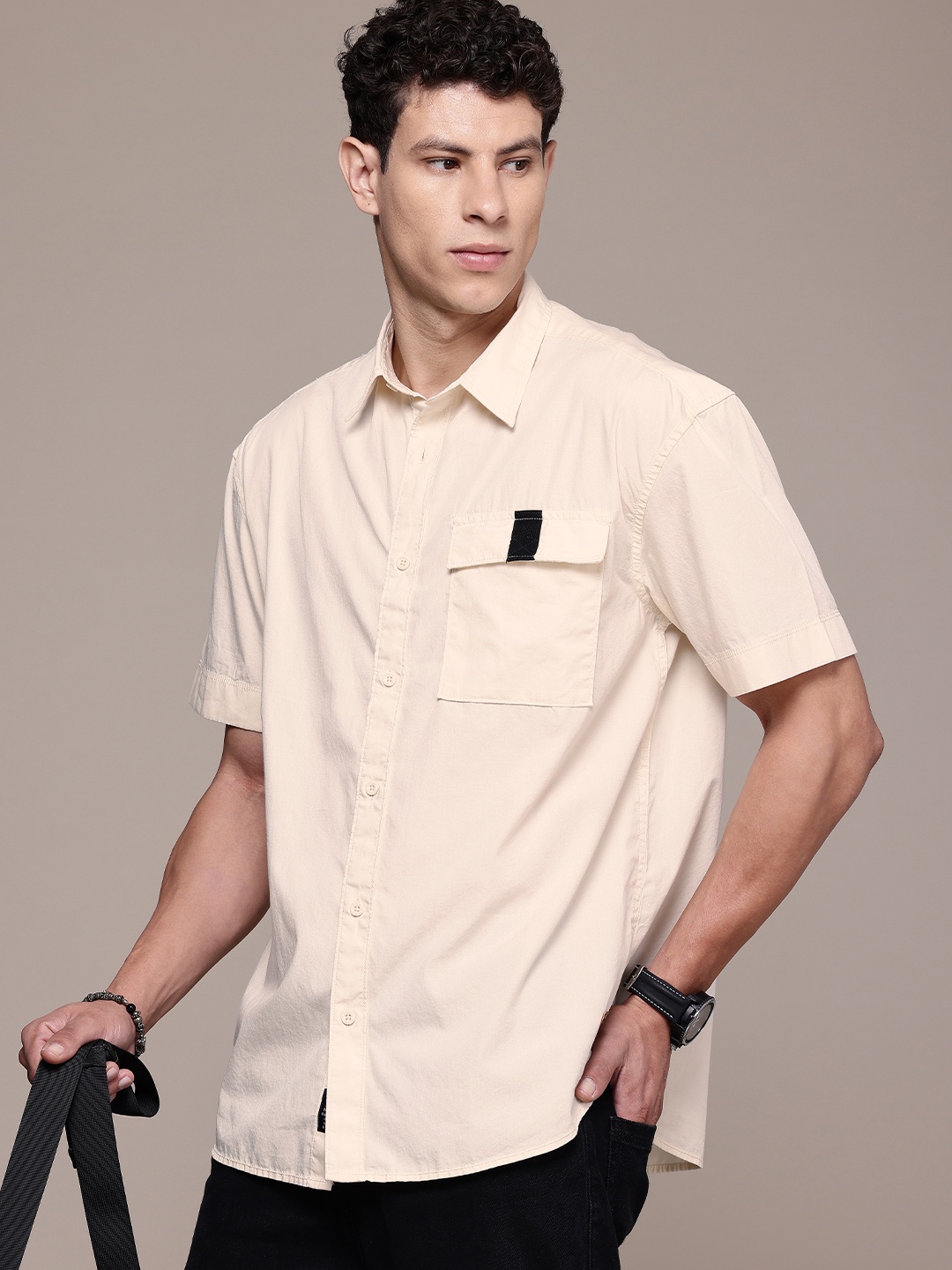 

The Roadster Life Co. Pure Cotton Relaxed Fit Casual Shirt, Cream