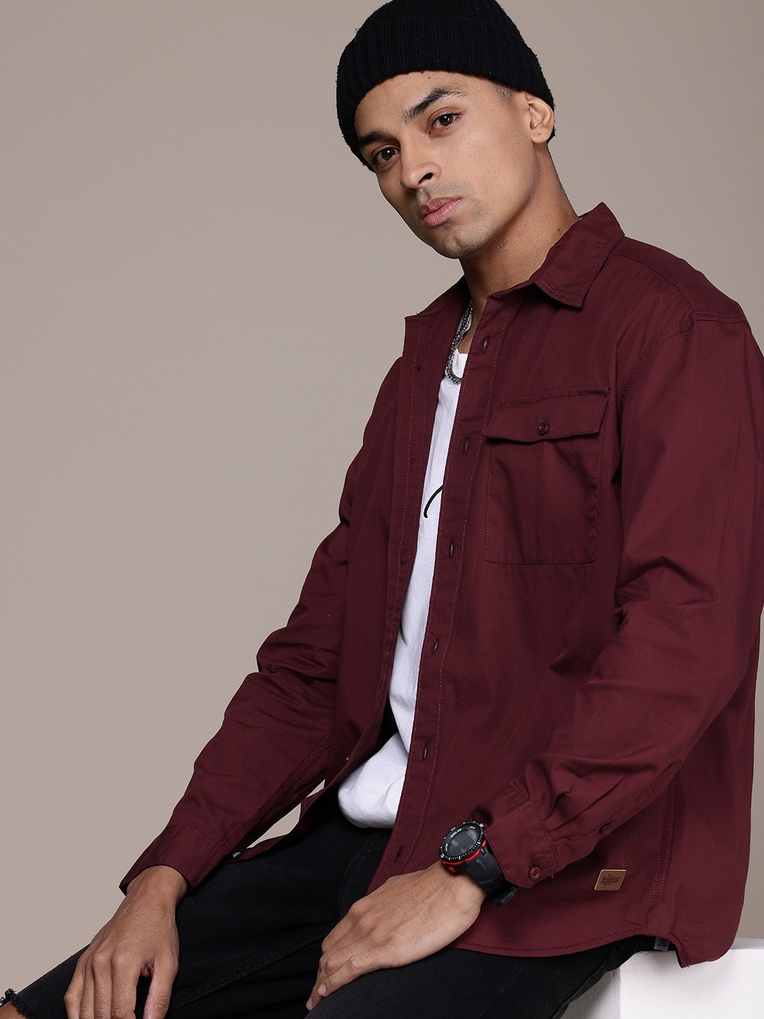 

The Roadster Life Co. Pure Cotton Relaxed Fit Opaque Casual Shirt, Burgundy