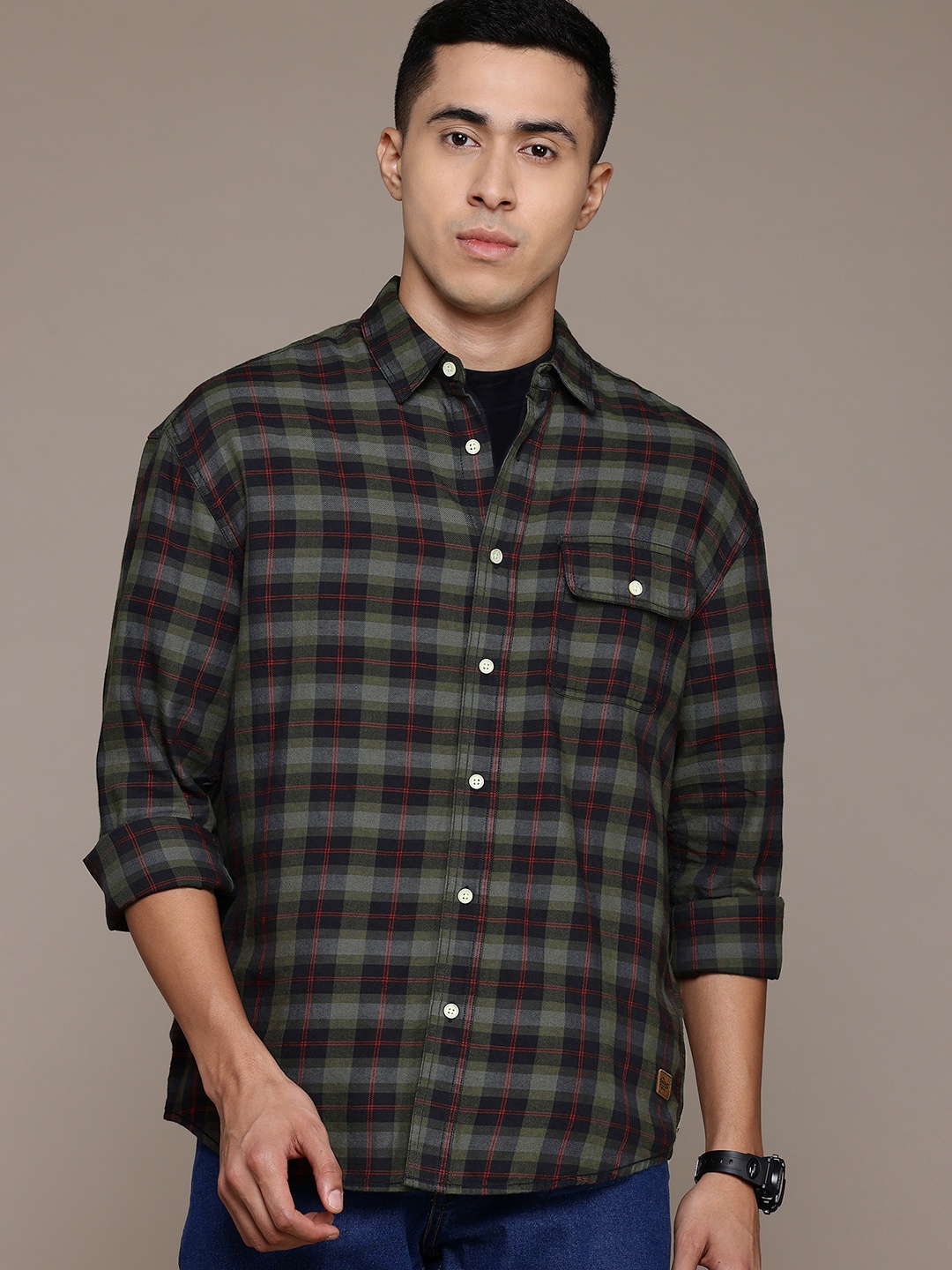 

Roadster The Life Co. Men Tartan Checked Pure Cotton Shirt, Green