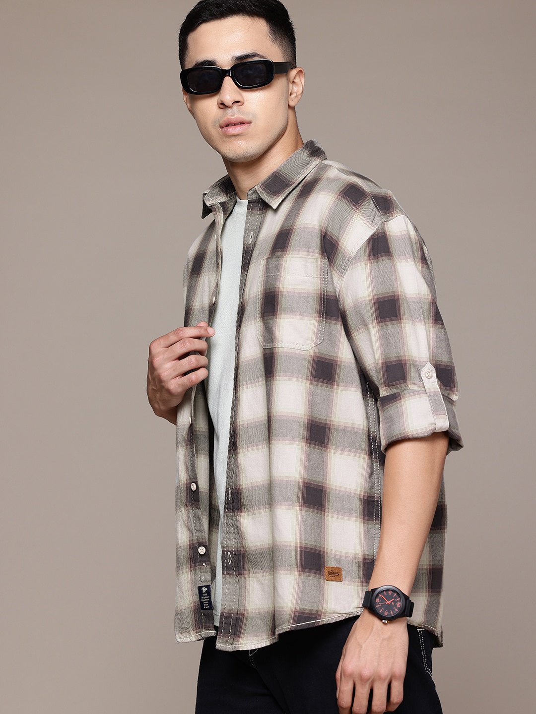 

The Roadster Lifestyle Co. Checked Pure Cotton Shirt, Charcoal