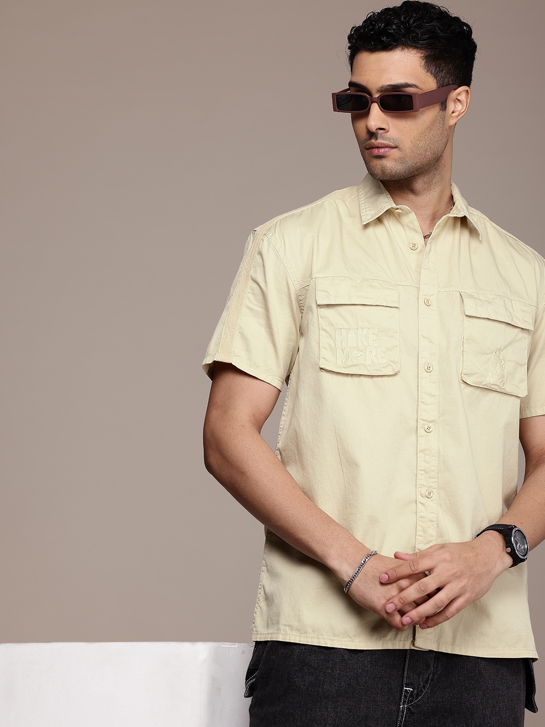 

The Roadster Life Co. Pure Cotton Relaxed Fit Casual Shirt, Beige