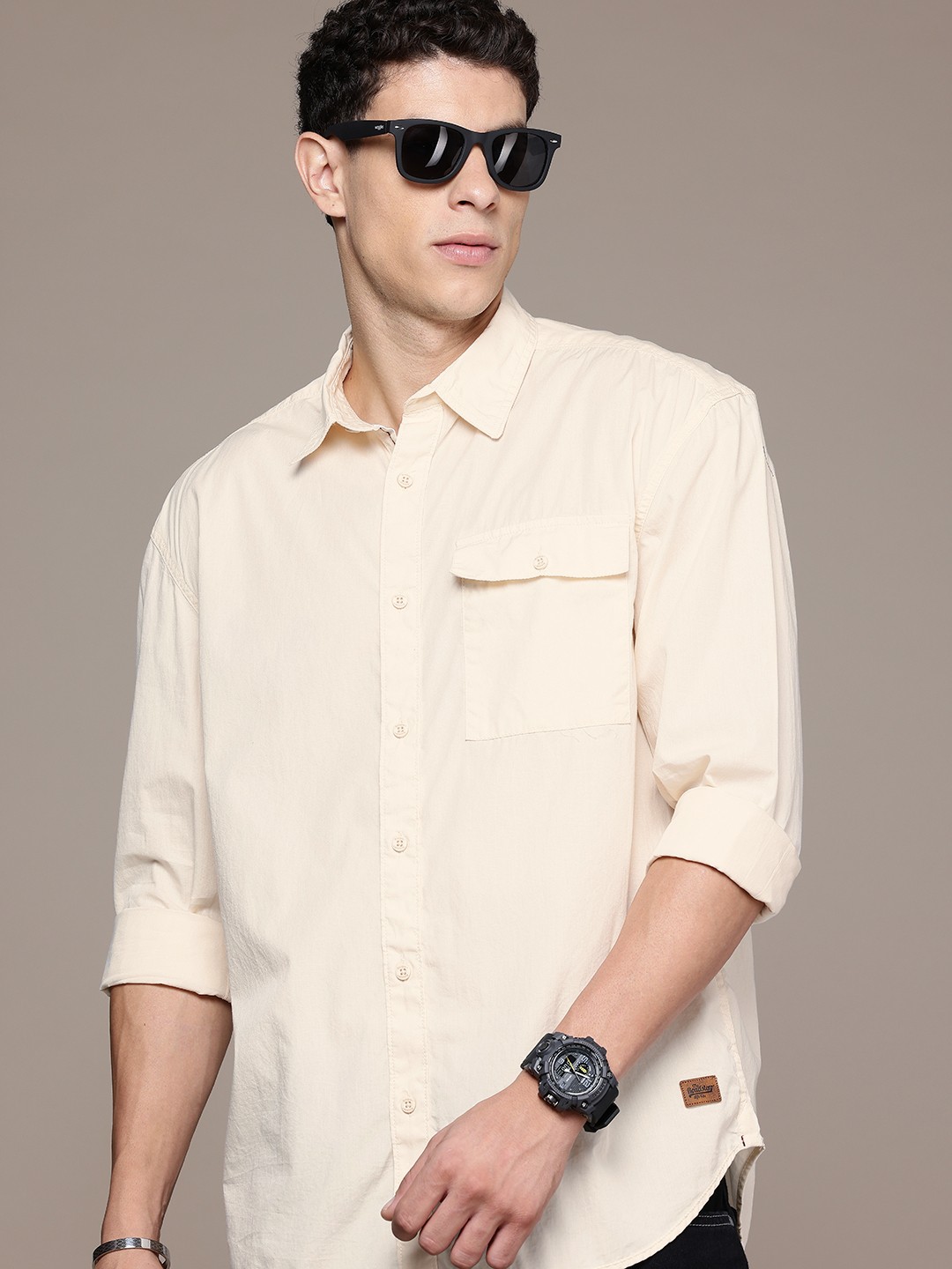 

The Roadster Life Co. Relaxed Fit Pure Cotton Casual Shirt, Cream