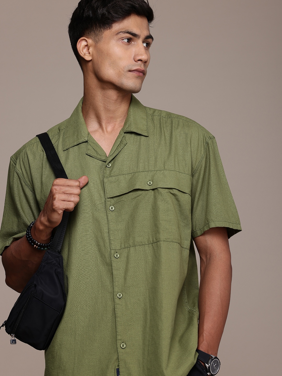 

The Roadster Life Co. Pure Cotton Relaxed Fit Opaque Casual Shirt, Olive