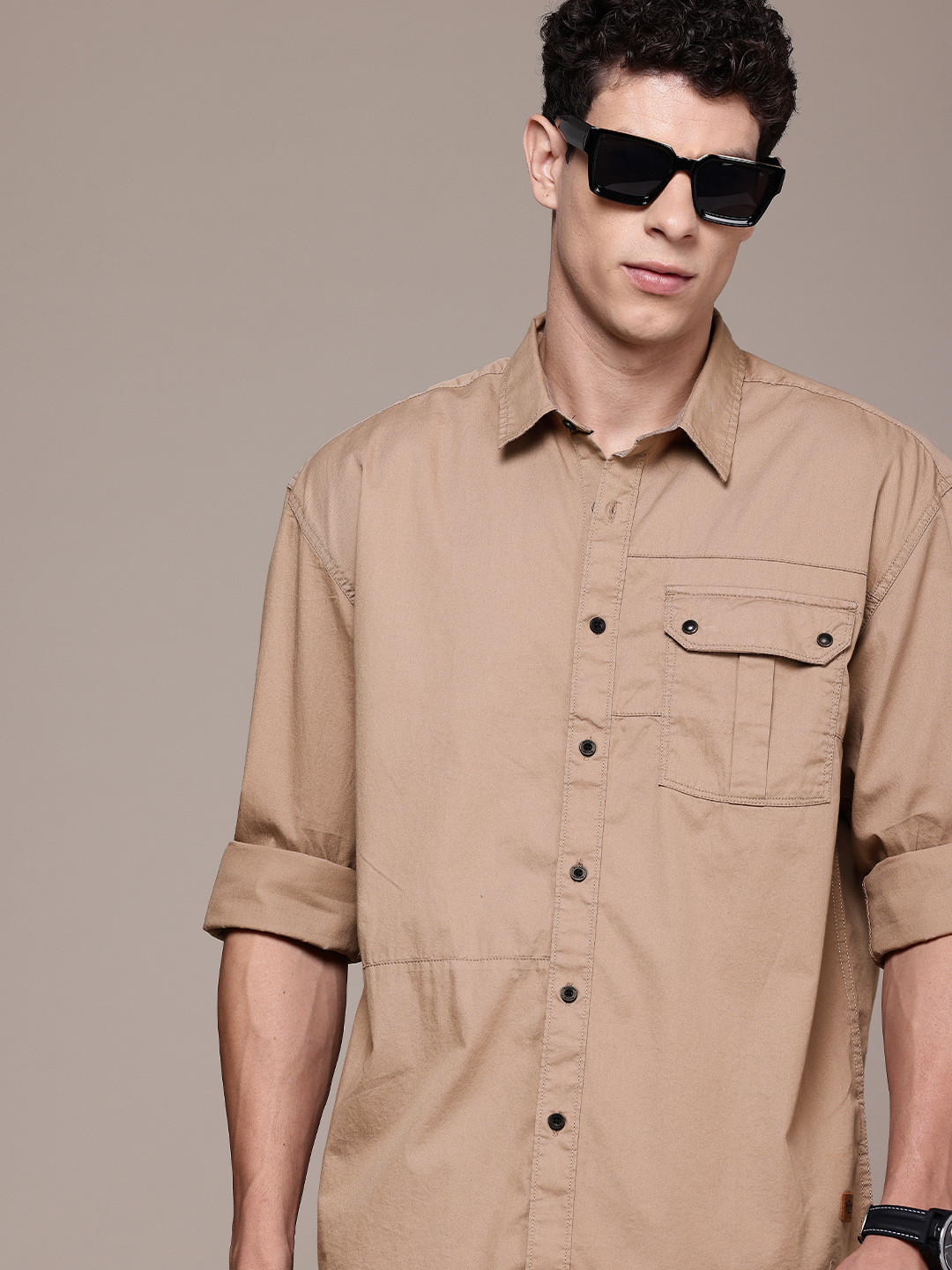 

The Roadster Life Co. Pure Cotton Relaxed Fit Casual Shirt, Khaki