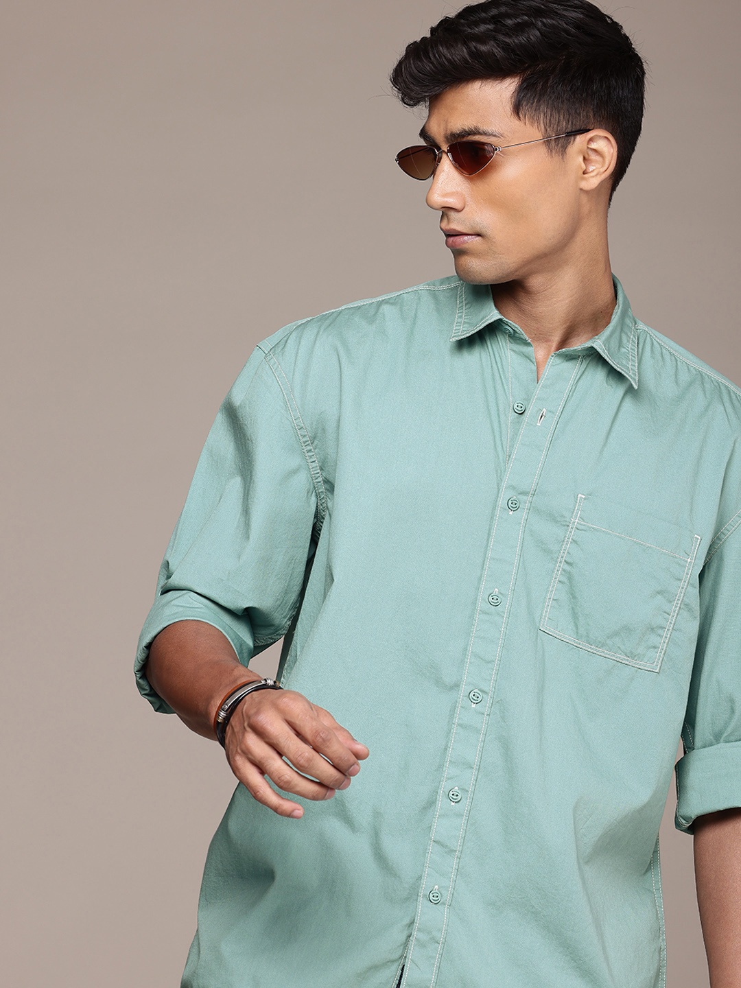 

The Roadster Life Co. Pure Cotton Opaque Relaxed Fit Casual Shirt, Sea green