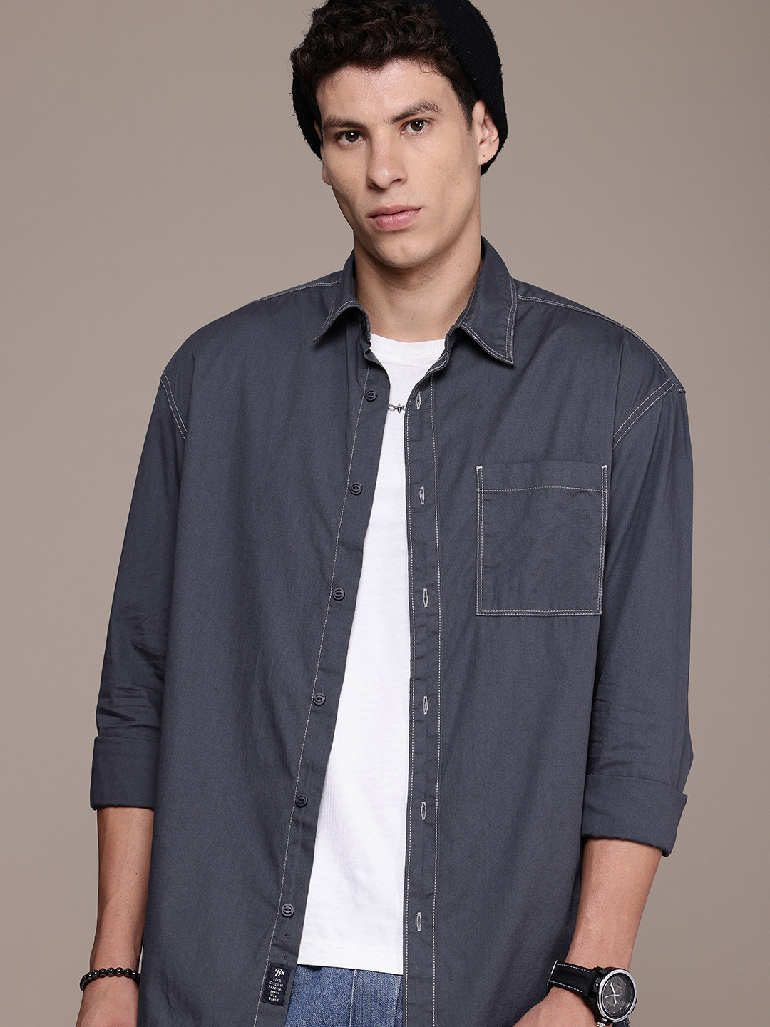 

The Roadster Life Co. Pure Cotton Relaxed Fit Opaque Casual Shirt, Grey