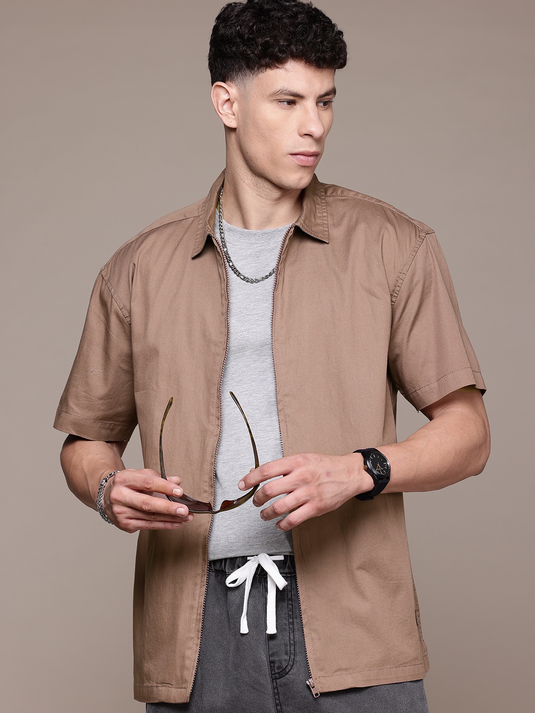 

The Roadster Lifestyle Co. Pure Cotton Casual Shirt, Brown