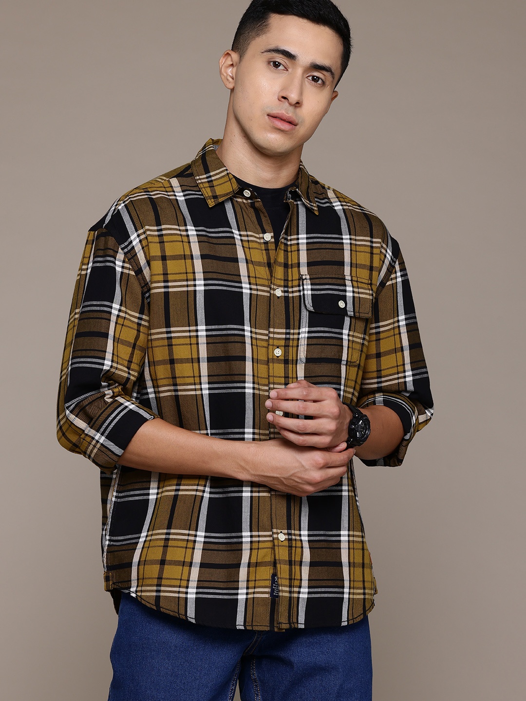 

Roadster The Life Co. Men Tartan Checked Pure Cotton Shirt, Mustard