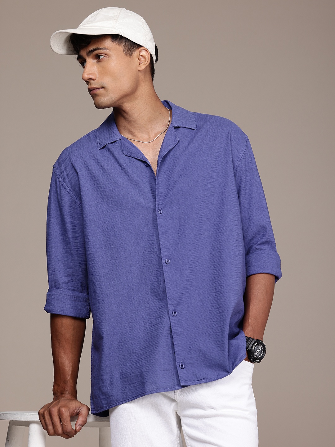 

The Roadster Life Co. Self Design Pure Cotton Opaque Relaxed Fit Casual Shirt, Blue