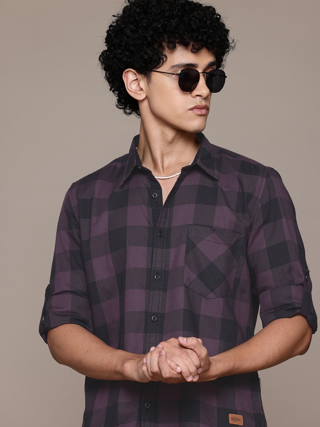 

The Roadster Lifestyle Co. Buffalo Checks Pure Cotton Shirt, Purple