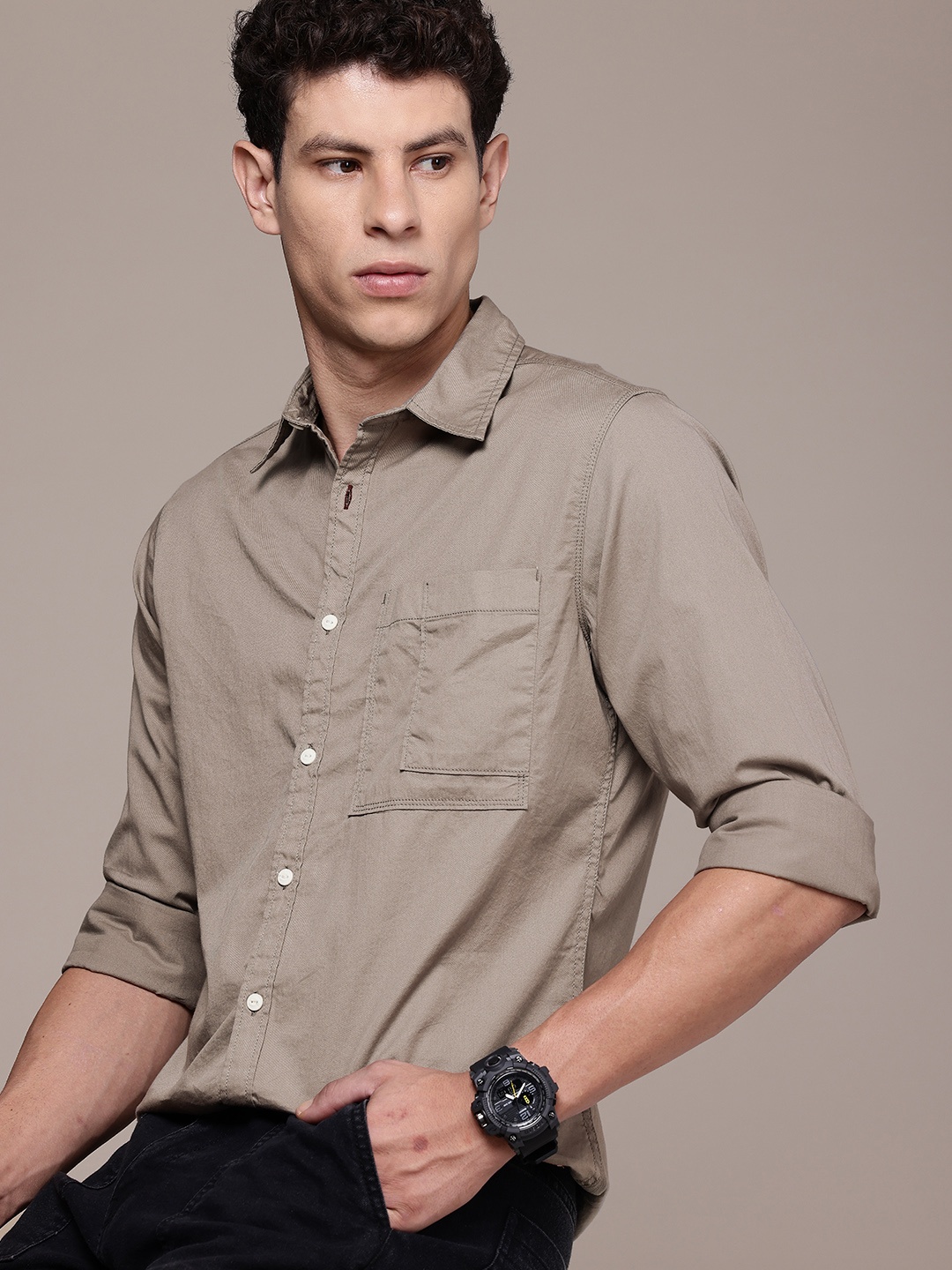 

The Roadster Life Co. Pure Cotton Casual Shirt, Taupe