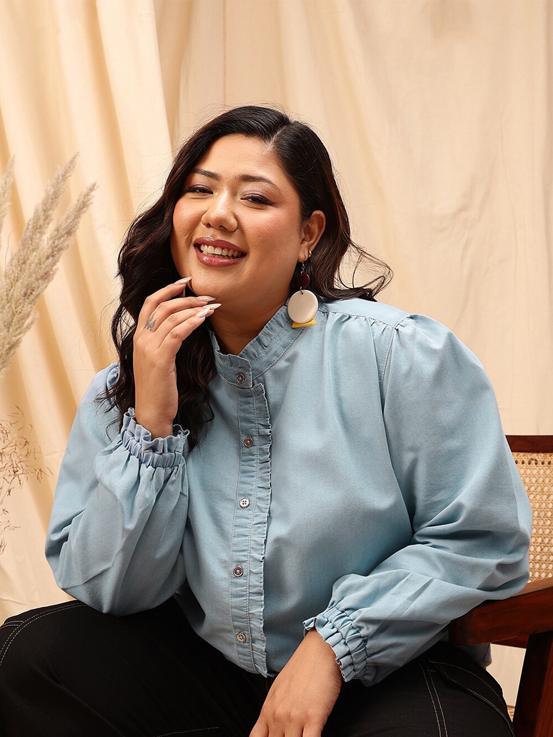 

CURVY STREET Plus Size Cotton Comfort Opaque Denim Shirt, Blue