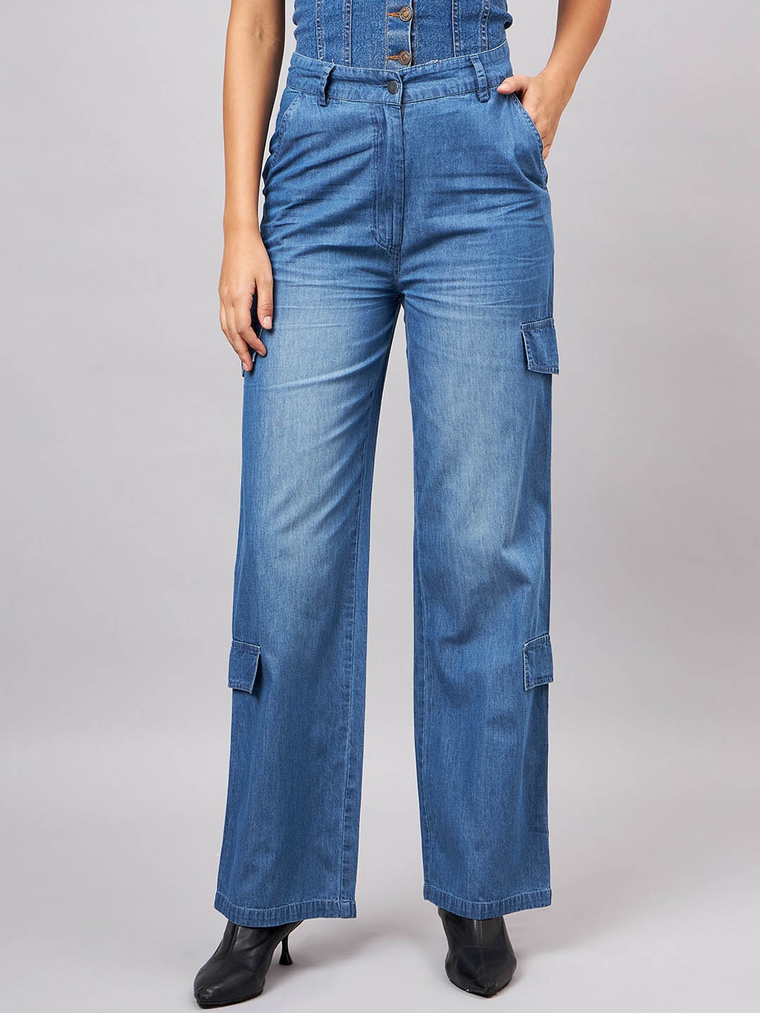 

Orchid Blues Women Flared High-Rise Cotton Clean Look Light Fade Jeans, Blue
