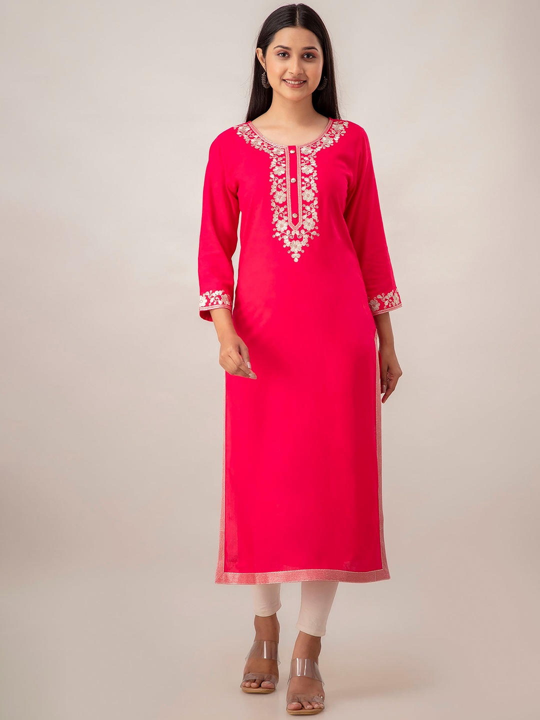 

Charu Floral Yoke Design Thread Work Kurta, Pink