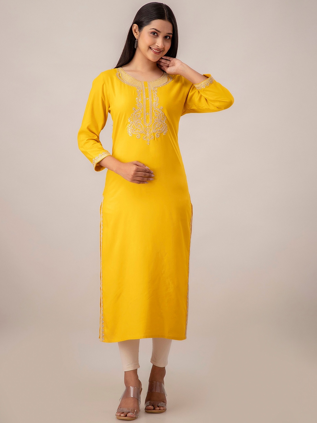 

Charu Floral Yoke Design Thread Work Kurta, Yellow