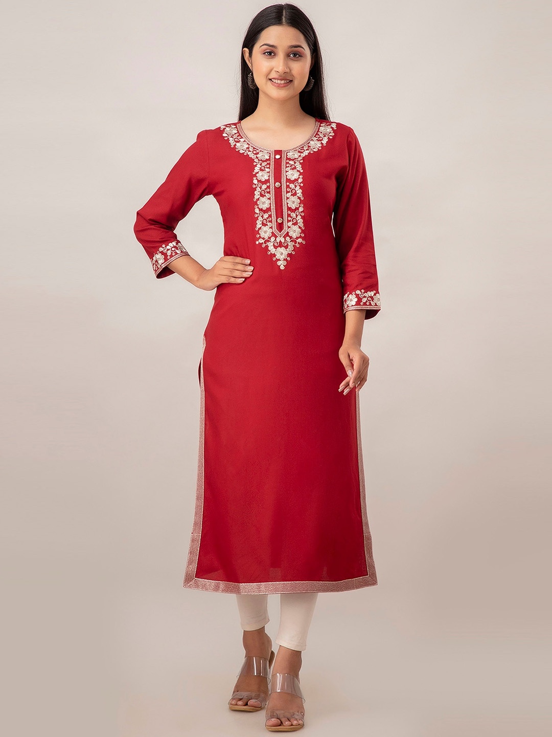 

Charu Floral Yoke Design Thread Work Kurta, Rust