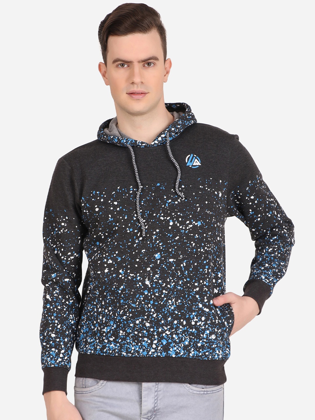 

WELL QUALITY Abstract Printed Hooded Sweatshirt, Black