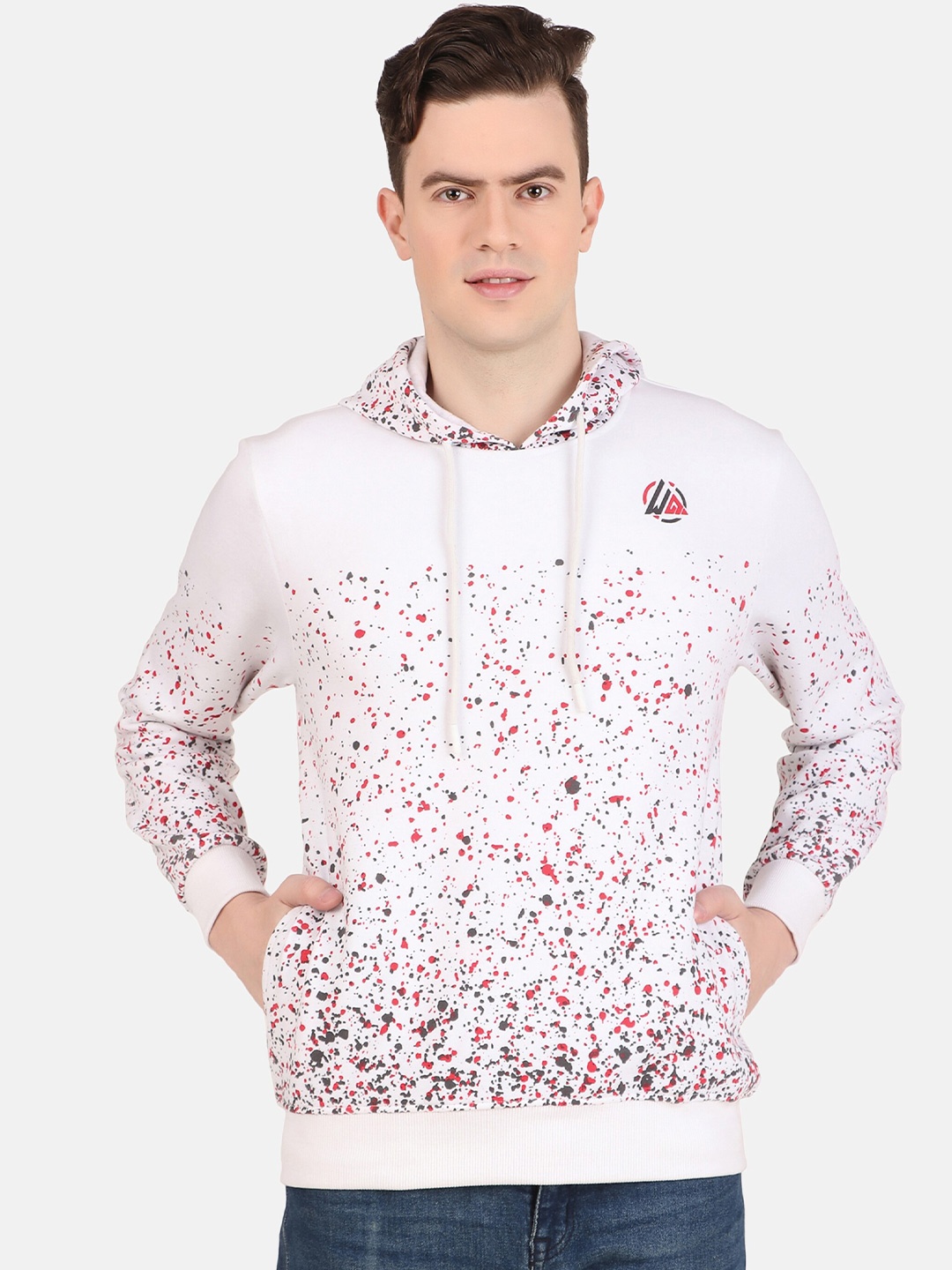 

WELL QUALITY Abstract Printed Hooded Sweatshirt, White