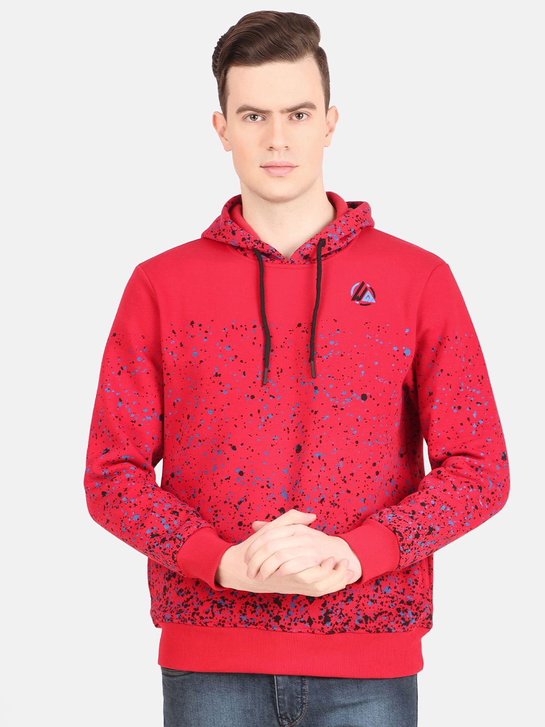 

WELL QUALITY Abstract Printed Hooded Sweatshirt, Red
