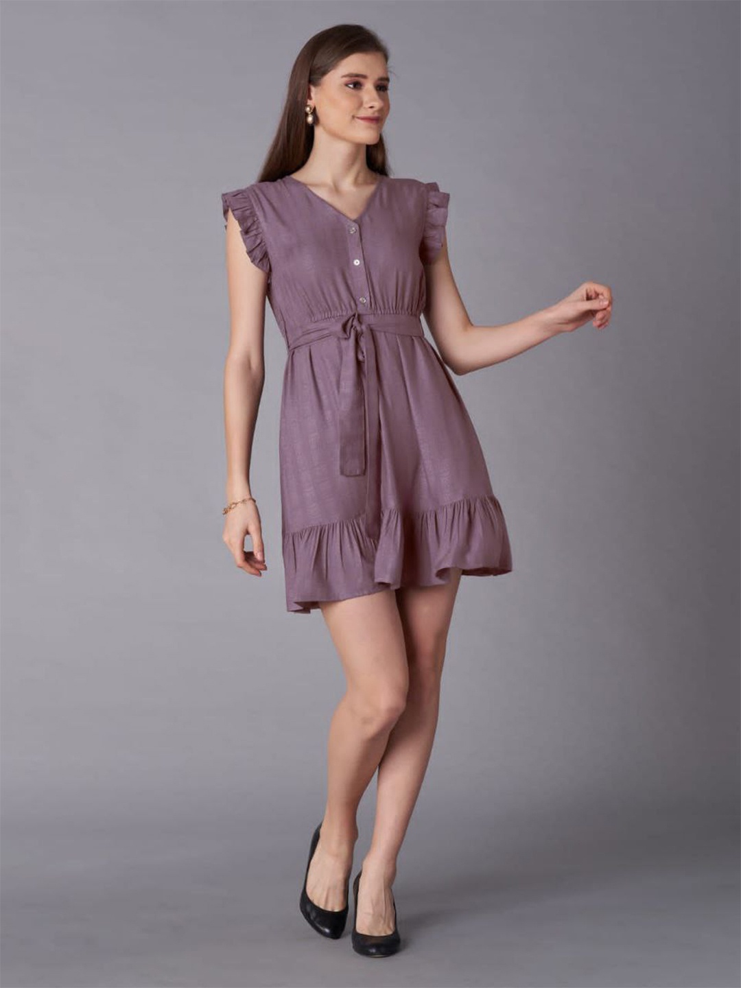 

BAESD Flutter Sleeves A-Line Dress, Purple