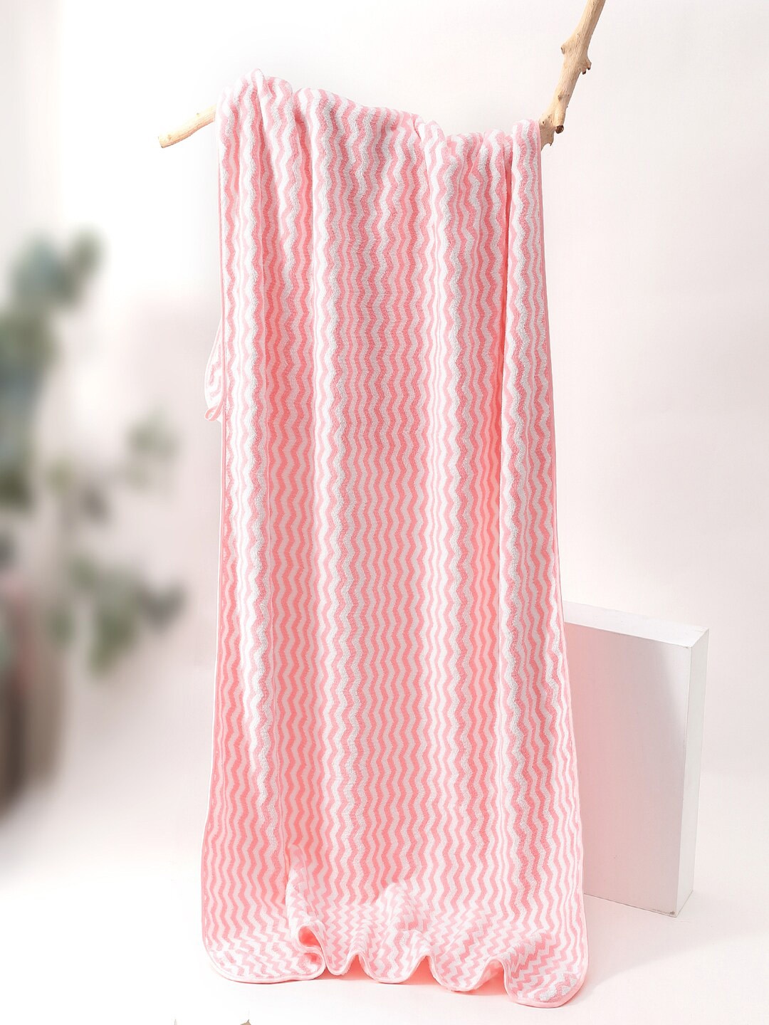 

Kuber Industries Pink Striped Cotton Texture Bath Towel 280 GSM