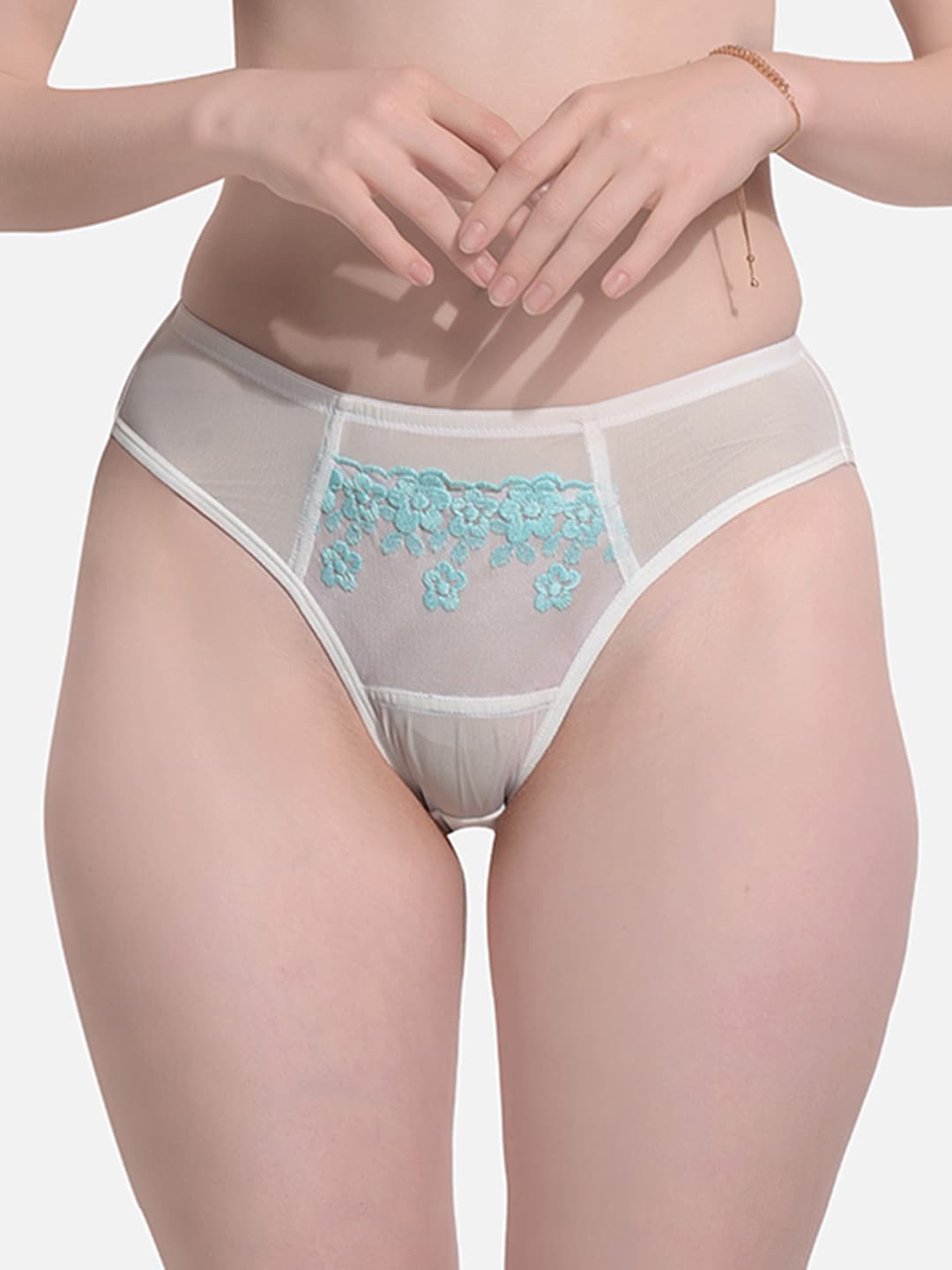 

FIMS Floral Embroidered Hipster Briefs, White