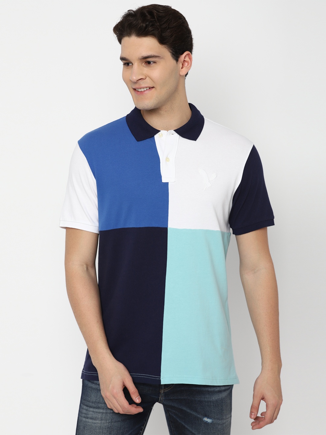 

AMERICAN EAGLE OUTFITTERS Men Colourblocked Polo Collar Pockets T-shirt, Blue