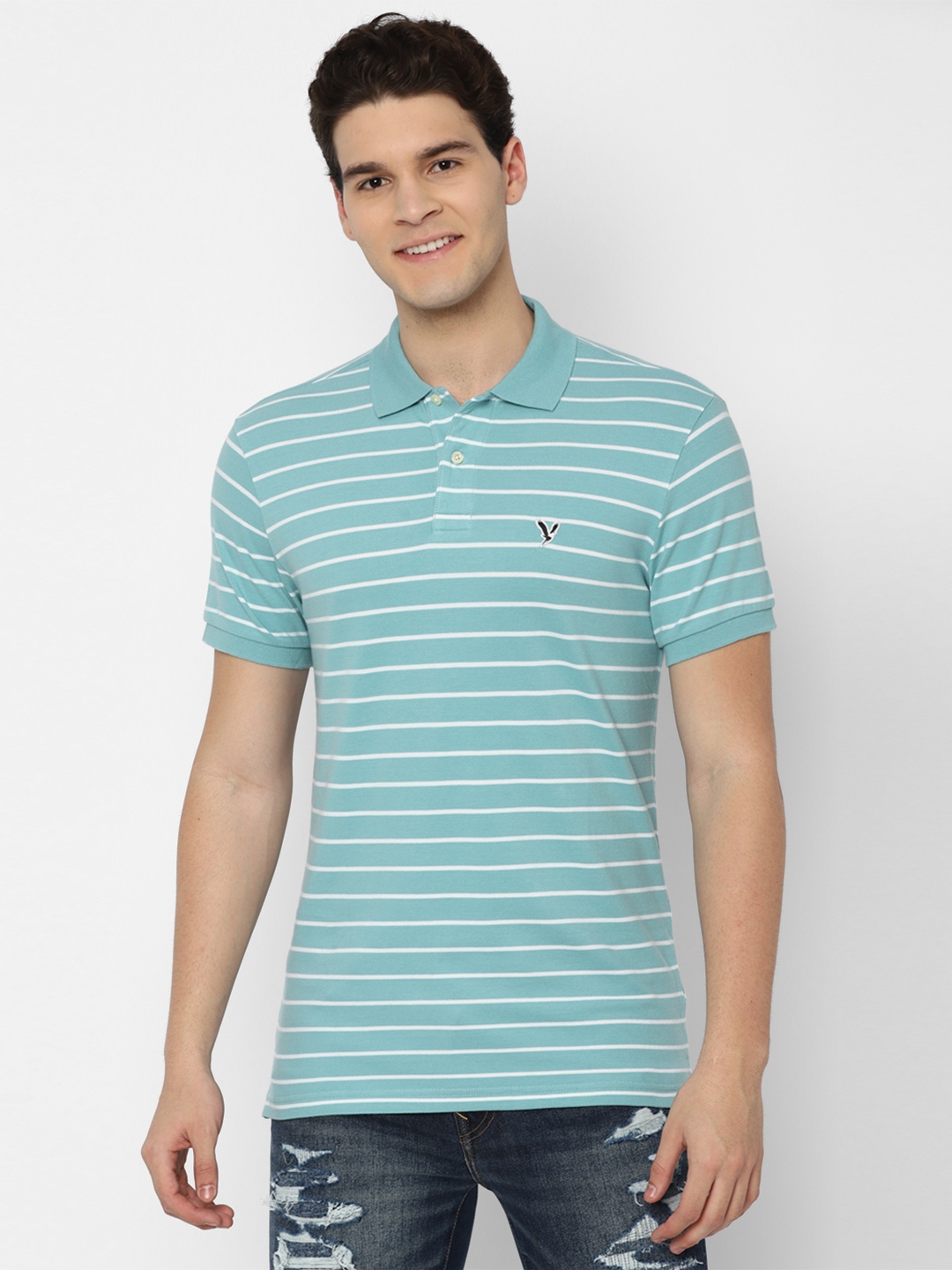 

AMERICAN EAGLE OUTFITTERS Men Striped Polo Collar T-shirt, Blue