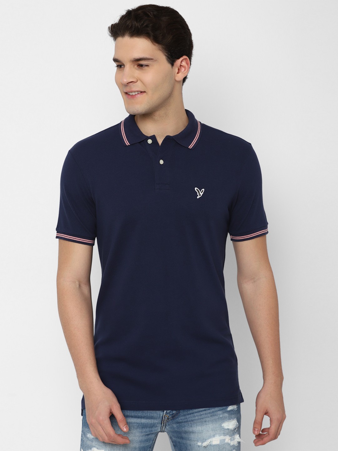 

AMERICAN EAGLE OUTFITTERS Men Polo Collar Pockets T-shirt, Navy blue