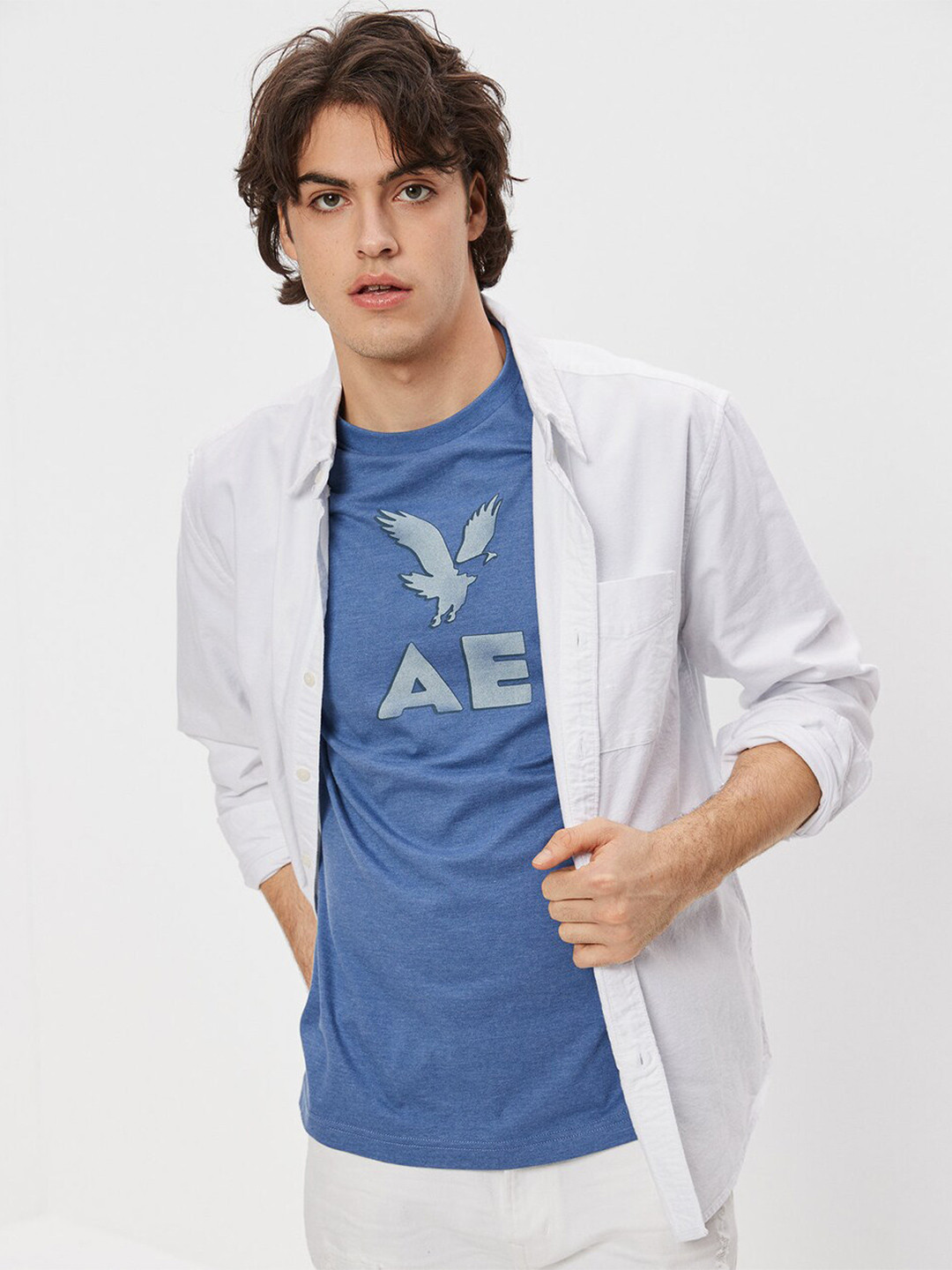 

AMERICAN EAGLE OUTFITTERS Typography Printed Round Neck Short Sleeves Cotton T-shirt, Blue
