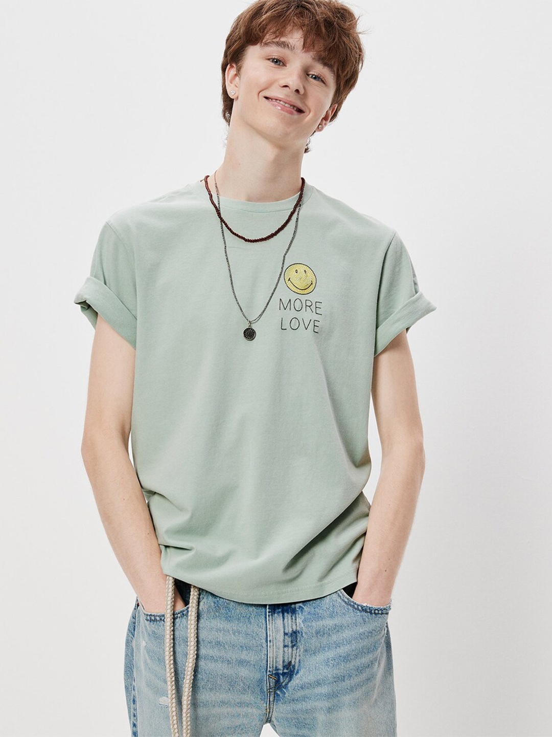 

AMERICAN EAGLE OUTFITTERS Round Neck Short Sleeves Cotton T-shirt, Green