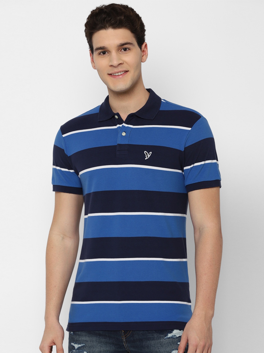 

AMERICAN EAGLE OUTFITTERS Men Striped Polo Collar Pockets T-shirt, Blue