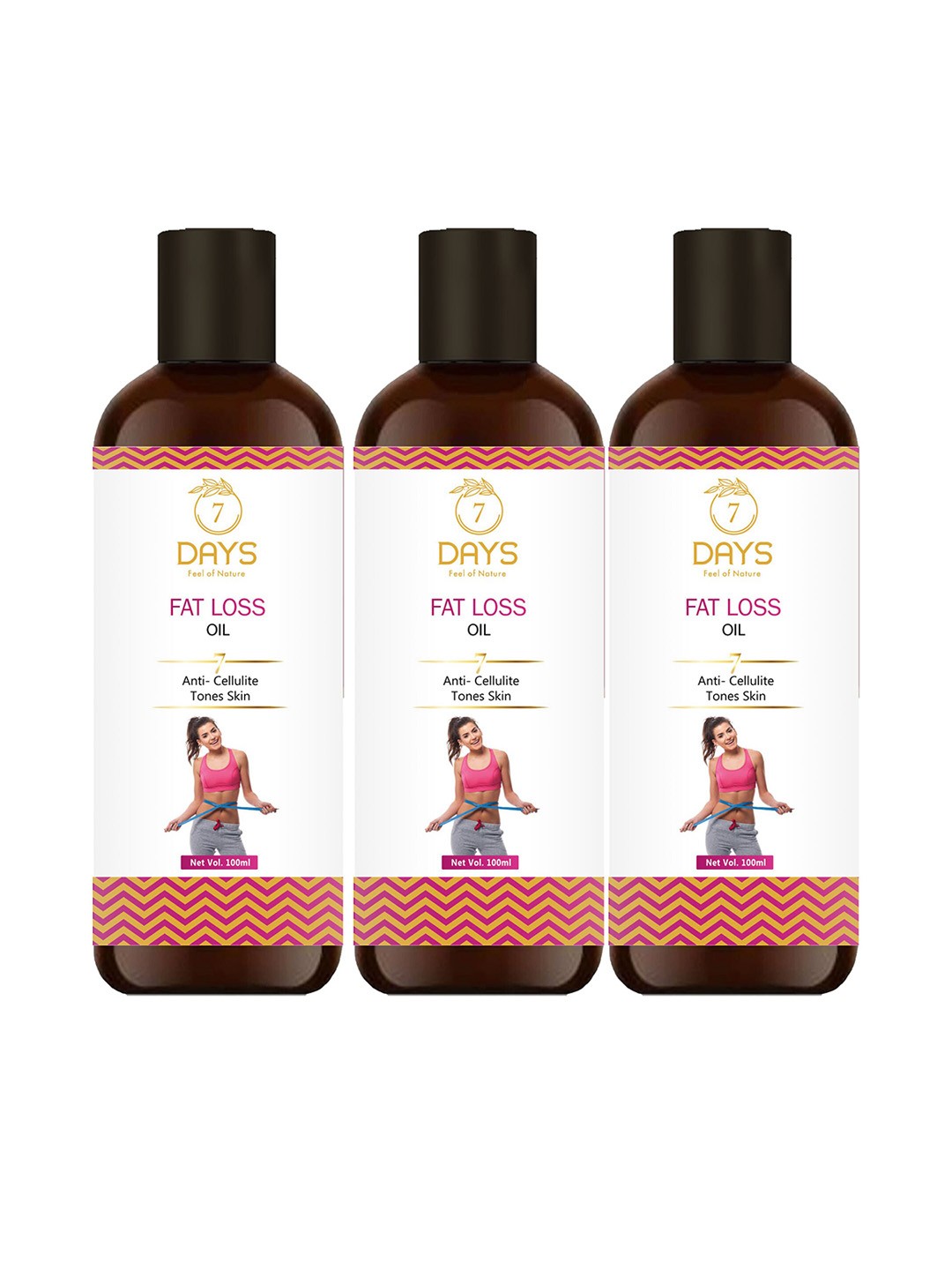 

7 DAYS Set of 3 Anti-Cellulite Fat Loss Oil with Amla & Peppermint - 100 ml each, White