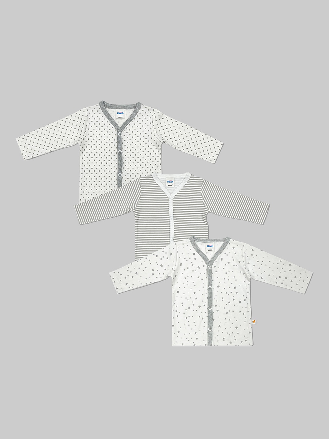

BAESD Infants Pack of 3 Printed Full sleeve Pure Cotton Jablas, Grey
